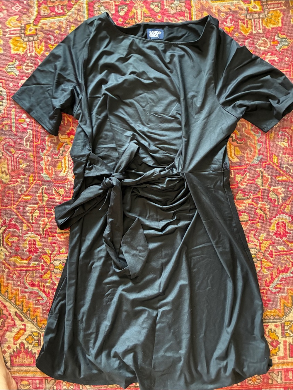 Lands' End Black Women's Boatneck Tunic Dress 16W-18W